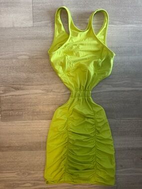 POSTER GIRL Neon Lime Ruched Cutout Bodycon Dress